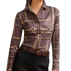 J.McLaughlin Betty Top Brown Equestrian Bit Buckle Catalina Cloth Women’s M and